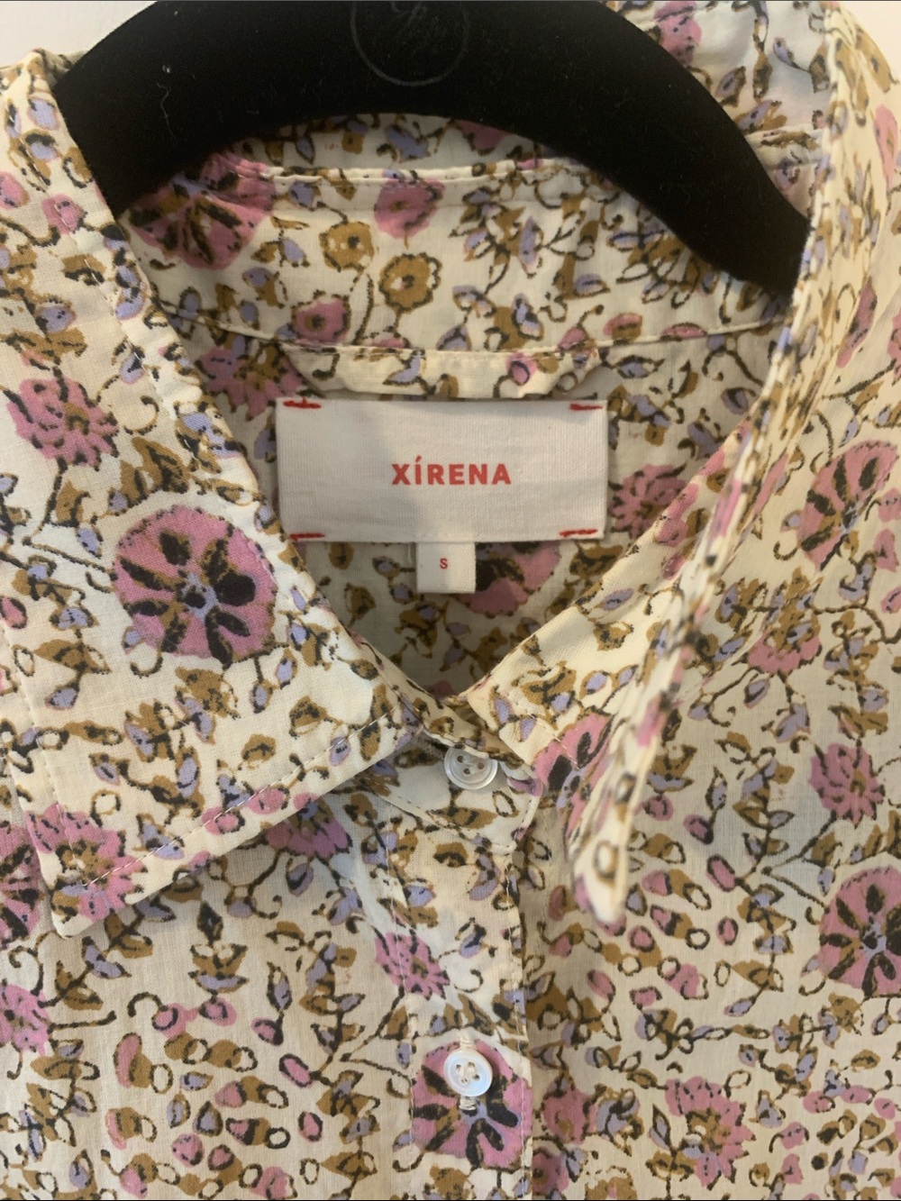 XiRENA  Cream Button-Down BEAU Shirt with Pink Floral Print, cotton size S